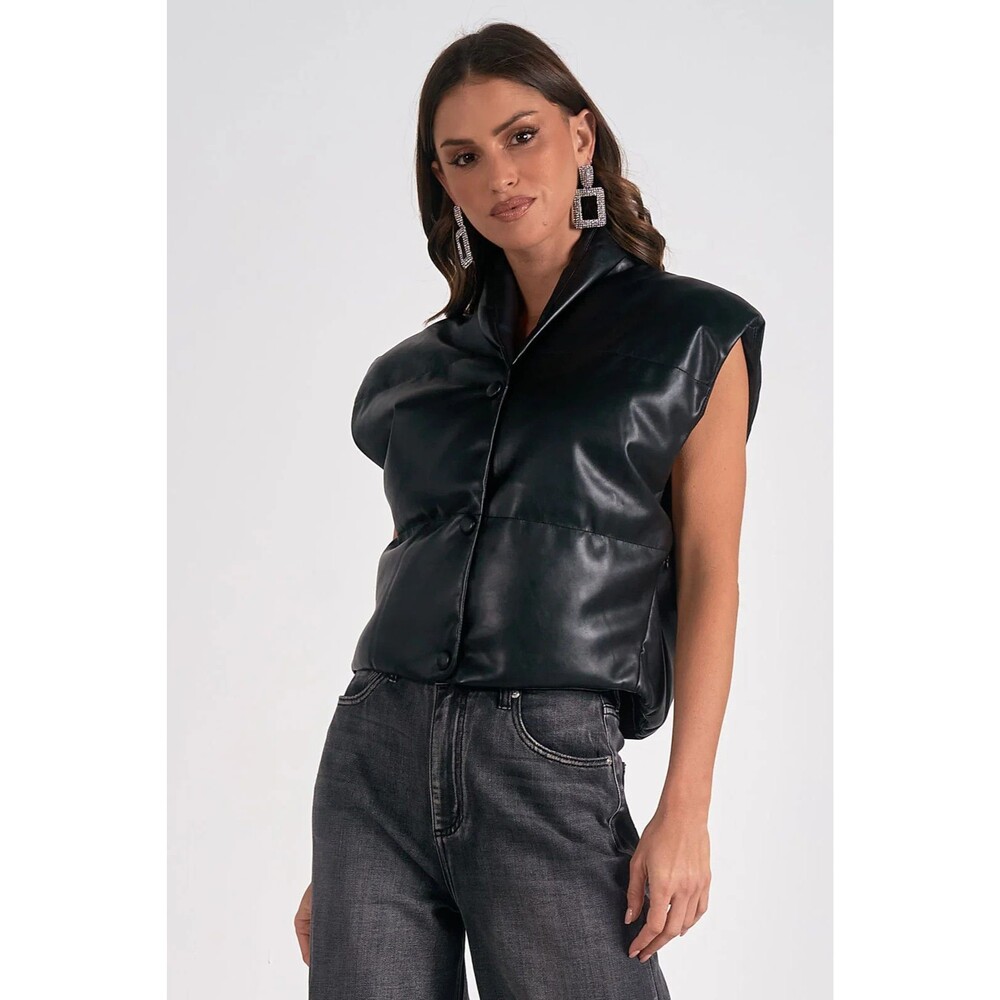 Elan Faux Leather / Vegan Vest Size Medium Black Color New With Tags NWT
